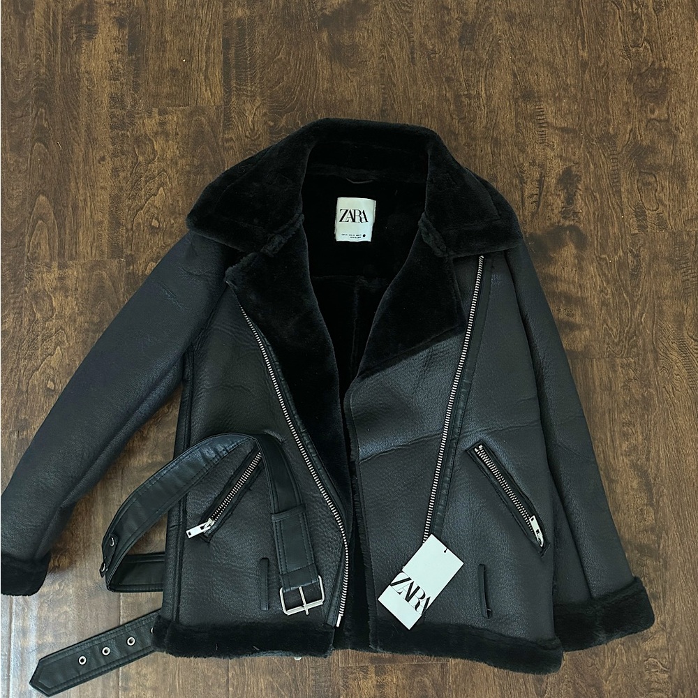 Zara double-faced leather biker jacket